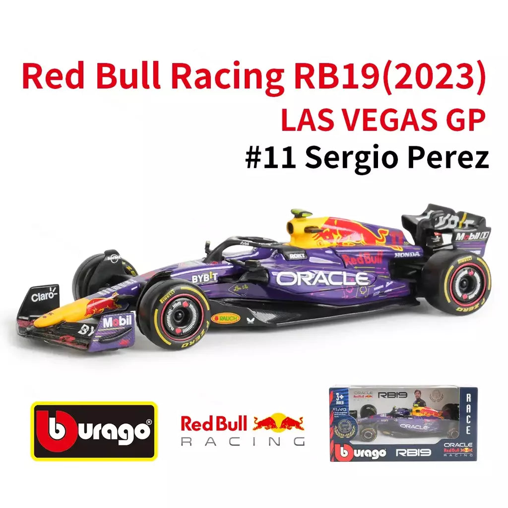 Bburago 1:43 Redbull 2023 RB19 Austin Miami Las Vegas GP # 1 # 11 F1 Racing Formula Car Simulação Estática Diecast Alloy Model Car