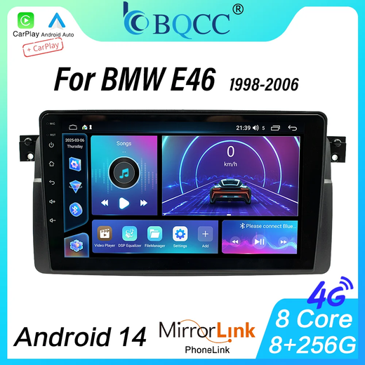 Bqcc android 14 9 ''sem fio carplay rádio do carro reprodutor multimídia estéreo para bmw e46 m3 318 320 325 330 335 1998-2006 jogador de carro