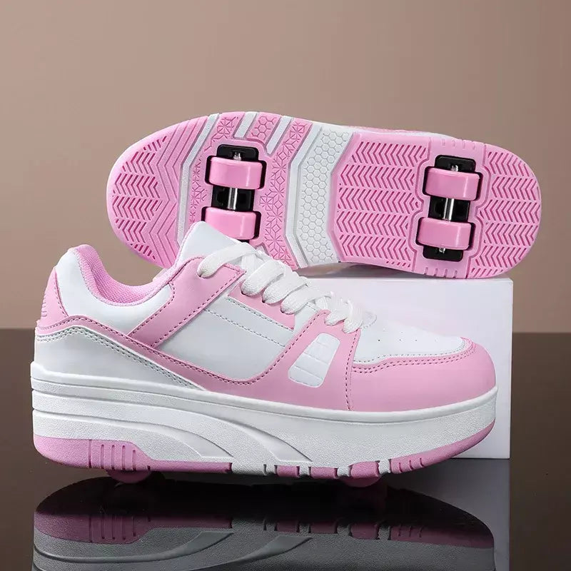 Sapatos de rolo de quatro rodas meninos meninas sapatos de caminhada casuais esportes ao ar livre slide e psiquiatra estudantes da escola polias sapatos tênis