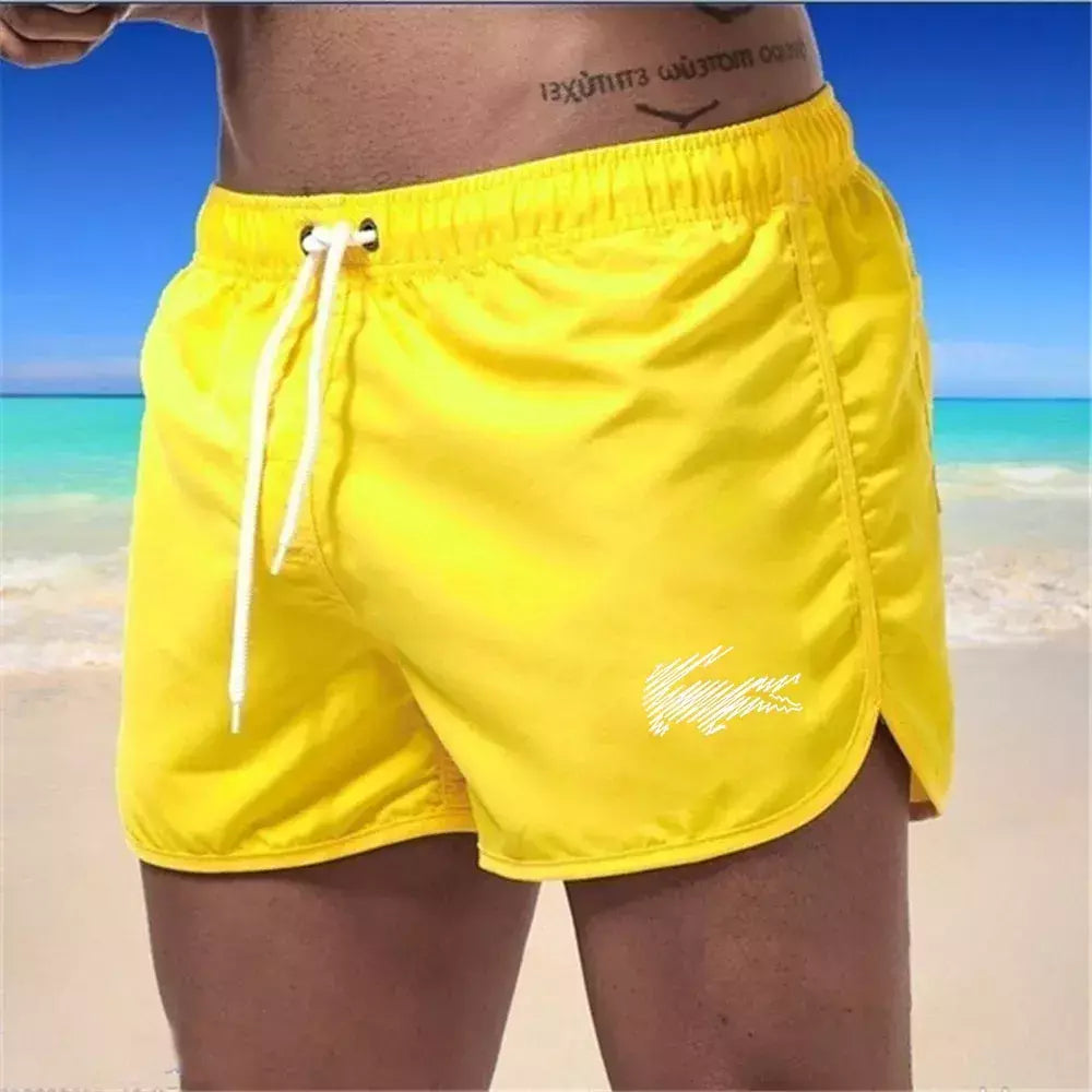 Calção de banho com cordão masculino, roupa de banho, shorts de banho, shorts respiráveis, surfe de verão, calções de praia, calças esportivas