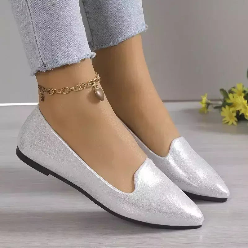 Mocassins deslizantes respiráveis para mulheres, sapatilhas rasas de balé elástico, fundo macio, sapatos de barco com dedo apontado, tamanho grande, 43, moda, 2024