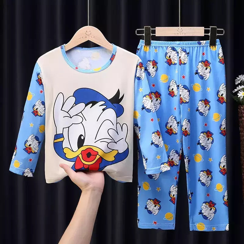 Conjunto de pijamas de manga comprida infantil, Winnie the Pooh Desenhos animados, Mickey e Minnie, menino e menina