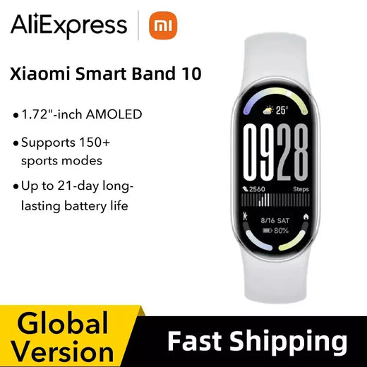 Versão global xiaomi banda inteligente 10 pulseiras 1.72 "tela amoled oxigênio no sangue rastreador de fitness 150 + modos esportivos banda inteligente