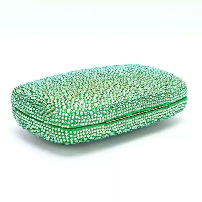 Bolsa noite strass para mulheres, bolsas de casamento, corrente de cristal, ouro, prata, pedras da noite, marrom, verde, pedras azuis