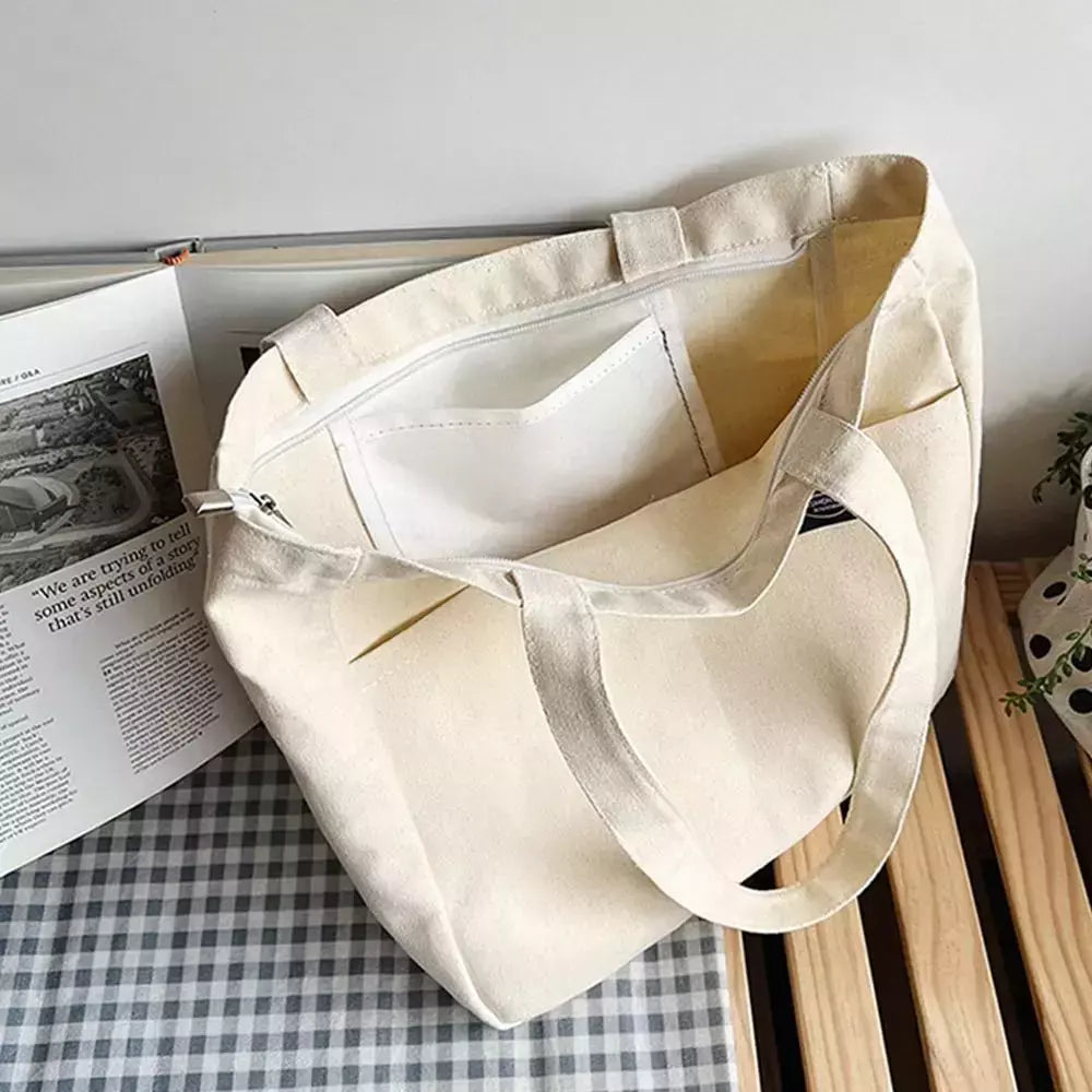 Sacola de lona monocromática para mulheres, designer, bolsa casual, bolsa de ombro, grande capacidade, algodão, reutilizável, praia, compras