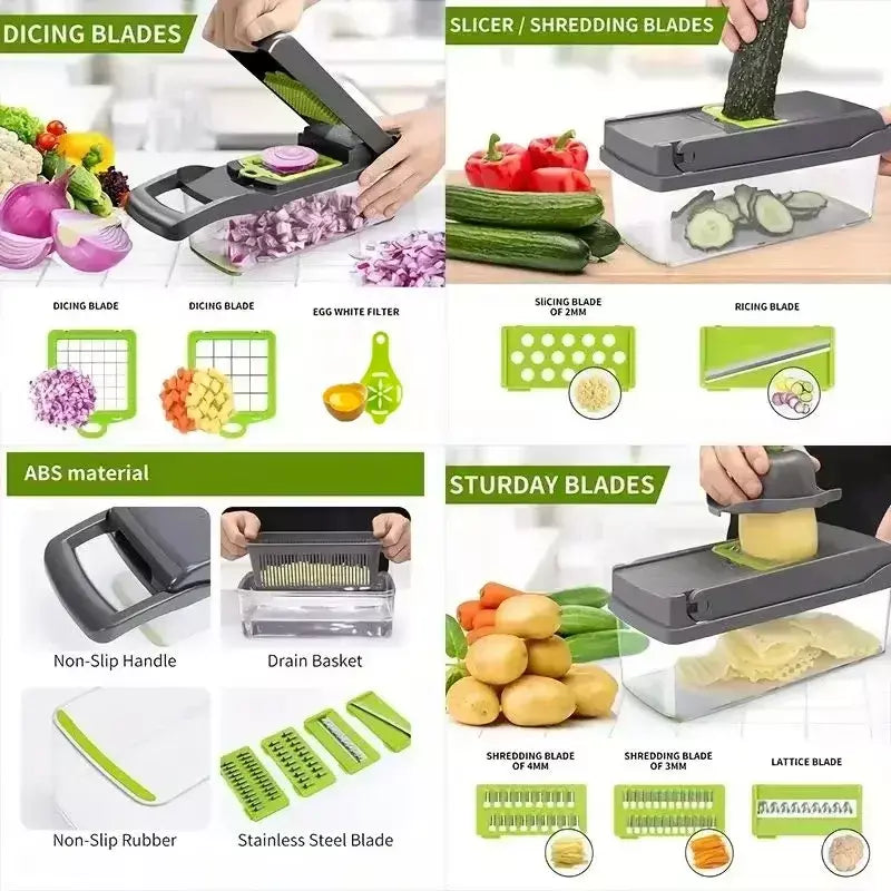 Cortador de vegetais multifuncional, ferramenta de cozinha, picador de alimentos 5 em 1 para tomate, cenoura, queijo, cebola, fatiador portátil, ralador