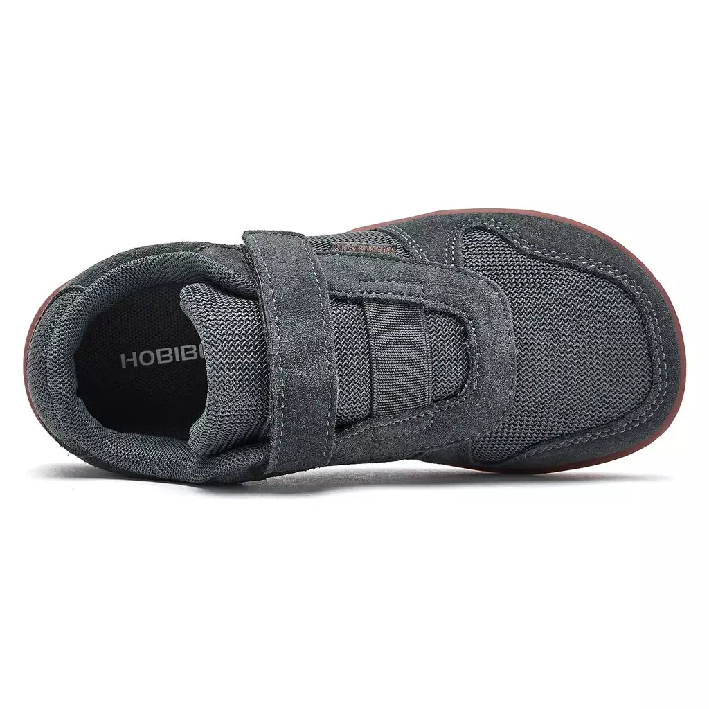 Hobibear crianças dedo do pé largo sapatos descalços pouco/grande/criança gancho loop minimalista tênis malha de couro artificial sapatos leves