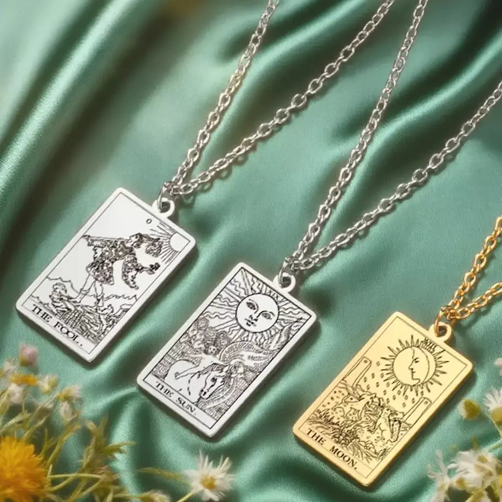 Dawapara cartas de tarô colar feminino colar de aço inoxidável riqueza amuleto clássico tarô grandes arcanos adivinhação charme jóias