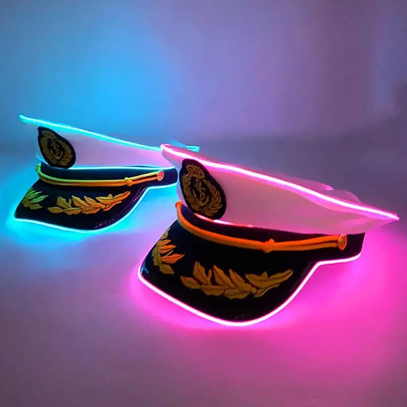 Branco trigo adulto iate barco capitão chapéu militar led luminoso boné da marinha festa de dança do dia das bruxas cosplay vestido traje chapéu