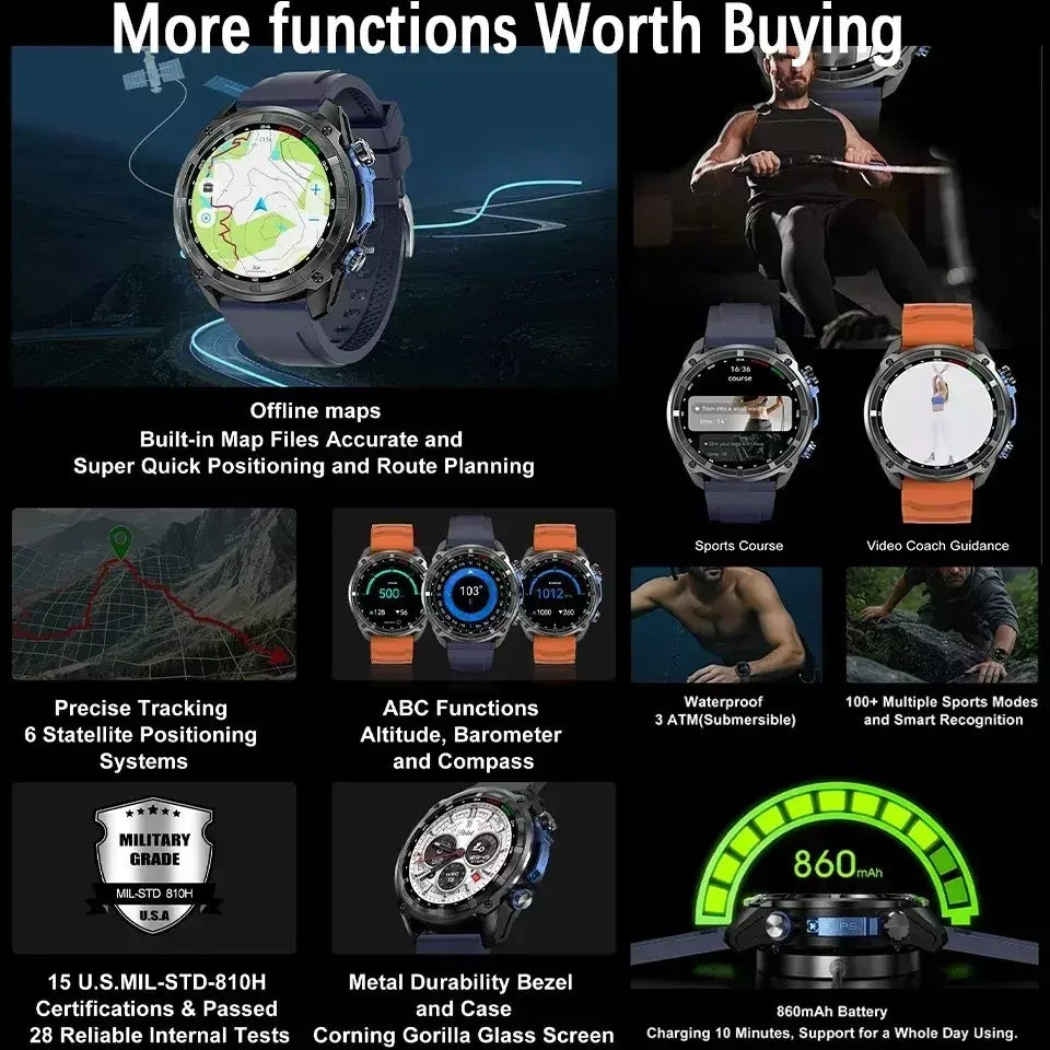 Xiaomi gps relógio inteligente com mapas offline 4gb de memória player vídeo militar esportes smartwatch masculino 30m natação à prova dwaterproof água amoled