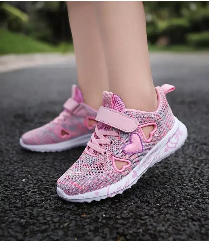 Meninas sapatos casuais luz malha tênis crianças verão primavera outono tenis bonito esporte dos desenhos animados feminino correndo meia calçado