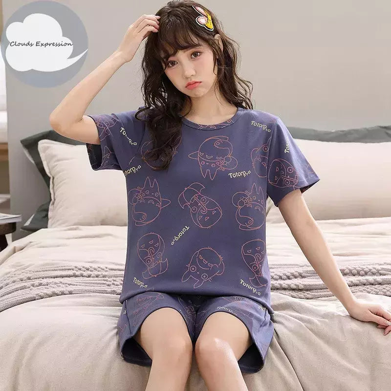 Desenhos animados pato impressão pijama conjuntos para jovens amantes, pijamas de algodão, ternos curtos para casais, moda homewear, verão, 4XL
