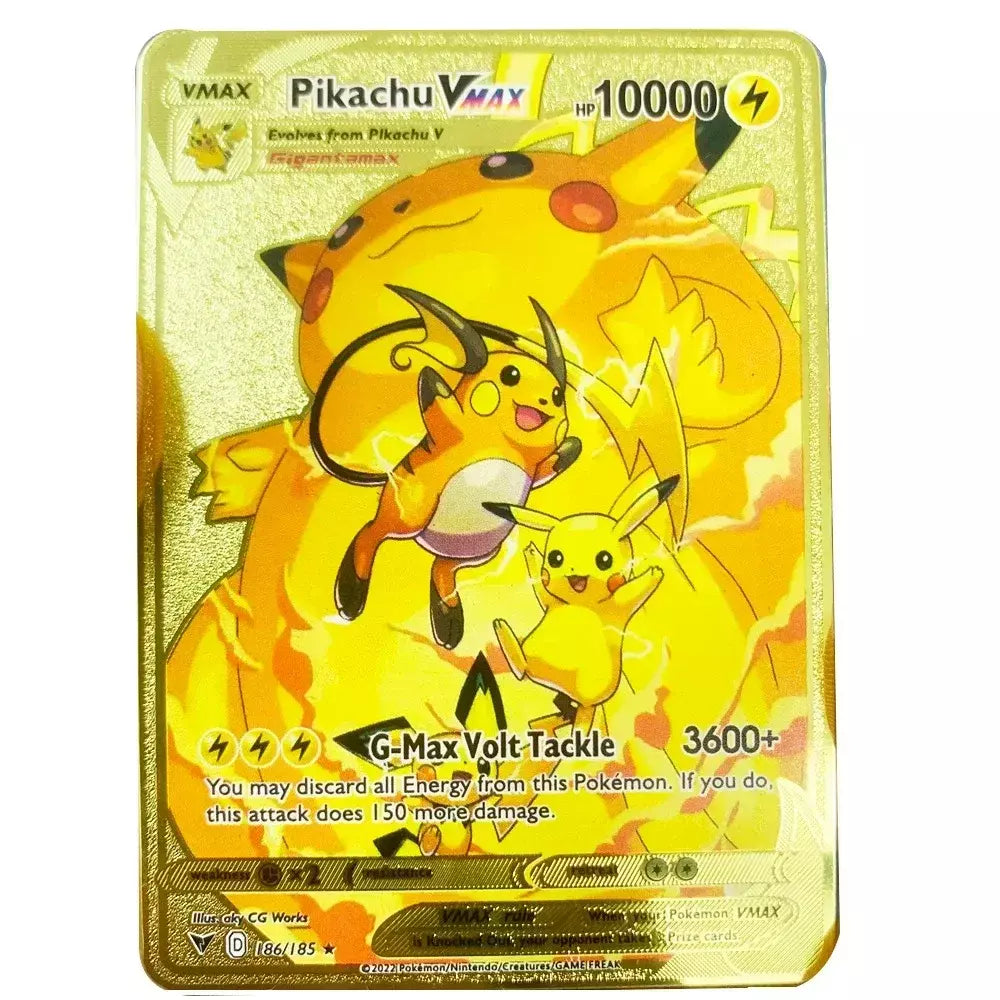 Pokemon English Metal Card Anime Pikachu Charizard Mewtwo Arceus Frog Flower Vmax GX Letters Game Collection Card Kids Toy Gifts