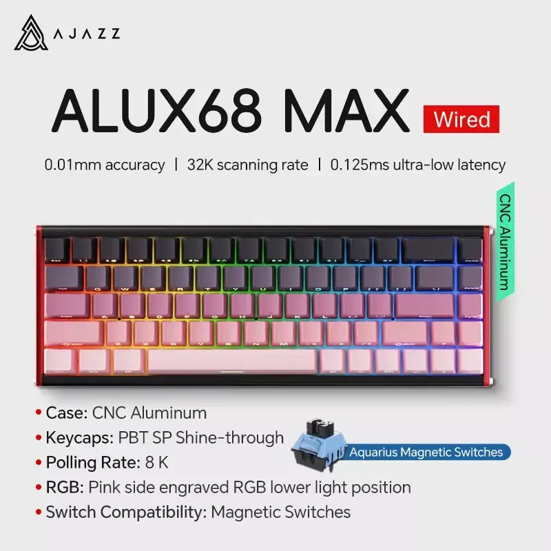 Ajazz ak680 max interruptor magnético teclado mecânico 60% gatilho rápido 0.01mm 8k/1k retorno 68 teclas com fio/sem fio gaming keybaord