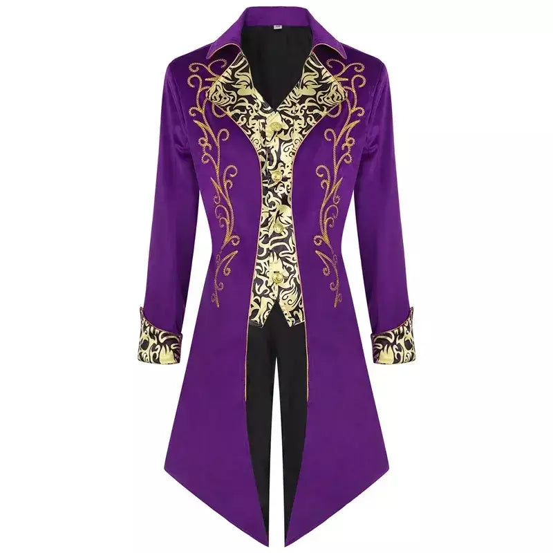Outono novo roxo masculino luxo jacquard smoking, retalhos impresso casacos, tamanho europeu preto masculino mardi gras vestido longo jaqueta.