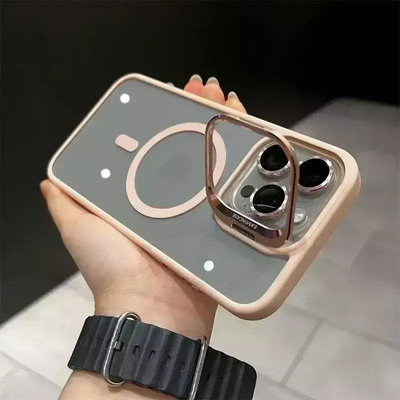 Luxo magnético à prova de choque caso telefone para iphone 16 15 14 13 12 11 17 pro max para magsafe funda suporte lente vidro protetor capa