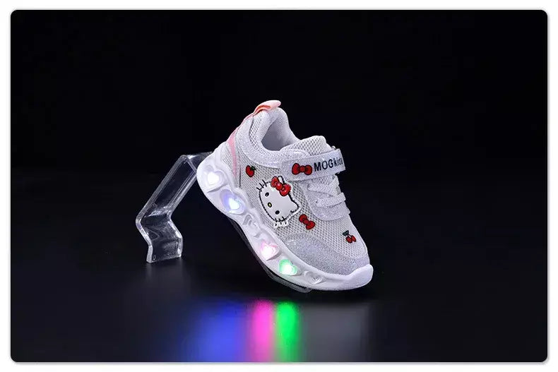 Sanrio led crianças sapatos para meninas bonito dos desenhos animados olá kitty sapatos de verão menina kawaii sapatos de fundo macio tênis casuais