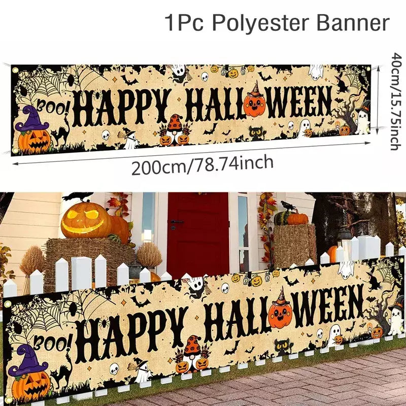 Fantasma halloween abóbora banner retro festa de halloween sinais banner decorações cerca quintal varanda sinal ao ar livre decorações terror