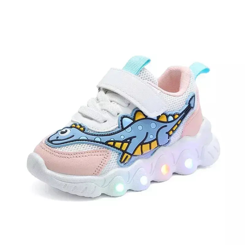 Sapatilhas LED bonitos dos desenhos animados das crianças, sapatos de malha respirável, sapatos iluminados, casual, iluminação, meninos, meninas, bebê