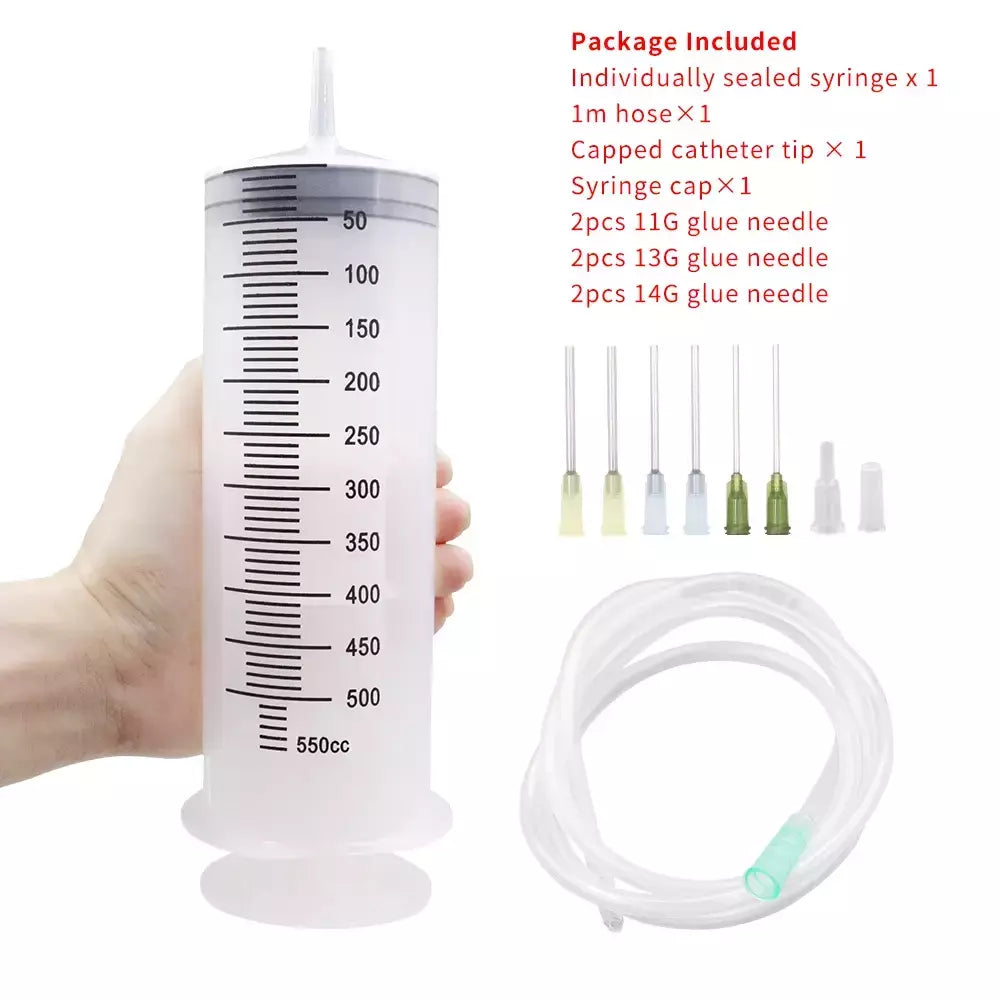 Seringas grandes de 100-550ml com tubo para seringas de plástico líquido com tampa de ponta para distribuição de cola, rega, recarga, alimentação