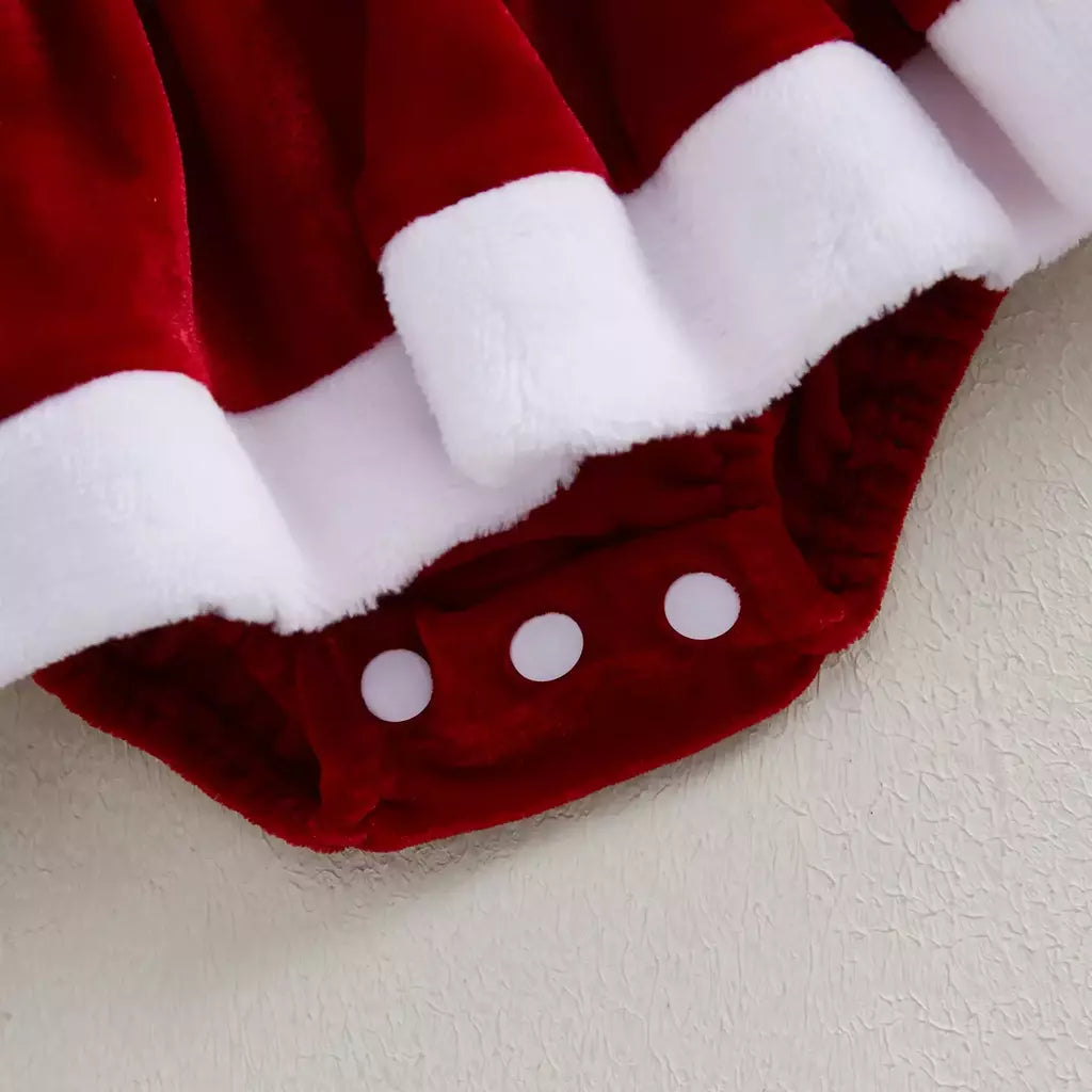 MISOWMNJOY-Romper de veludo com bowknot para bebês, vestido de festa de Natal, roupas recém-nascidas, macacão de manga comprida