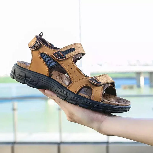 Sandálias masculinas de couro para menino, sapatos de grife da moda, verão, marca original, 2024