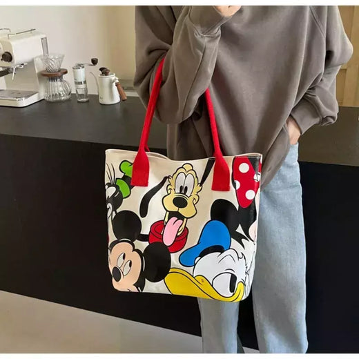 Bolsa de Ombro Disney-Mickey para mulheres, sacola versátil, bolsa de classe estudantil, grande capacidade, casual, desenhos animados, na moda