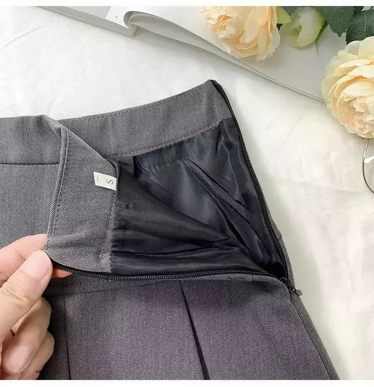 Mini vestido de cintura alta feminino, Cinza, Emagrecimento, Versátil, Anti-Exposição, Saia Linha A, Design, Sentido, Primavera, Outono, Novo, 2022
