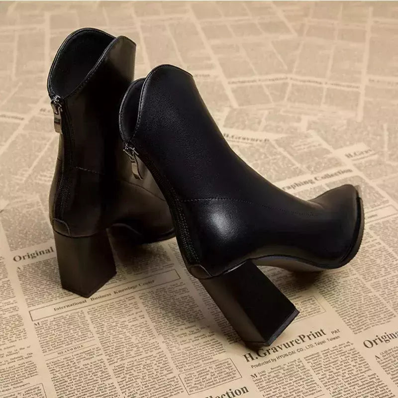 2024 inverno salto alto sexy mulheres sapatos de luxo chunky tornozelo chelsea botas moda novo dedo do pé apontado zíper goth bombas sapatos marca
