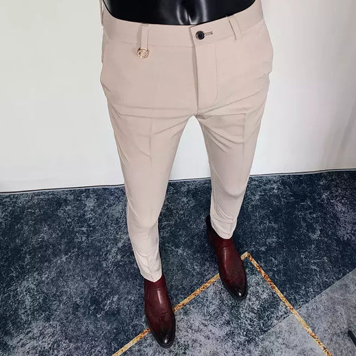 Calça reta de cintura alta britânica masculina, calça social, calça formal masculina italiana, calça de tornozelo, 2023