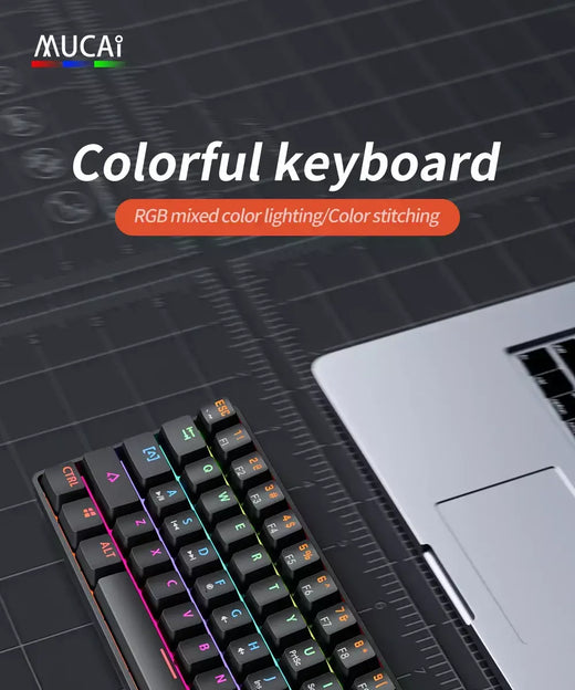 Mucai 61key esports teclado mecânico mini portátil com fio usb quente swappable rgb efeito de luz eixo vermelho compacto e prático