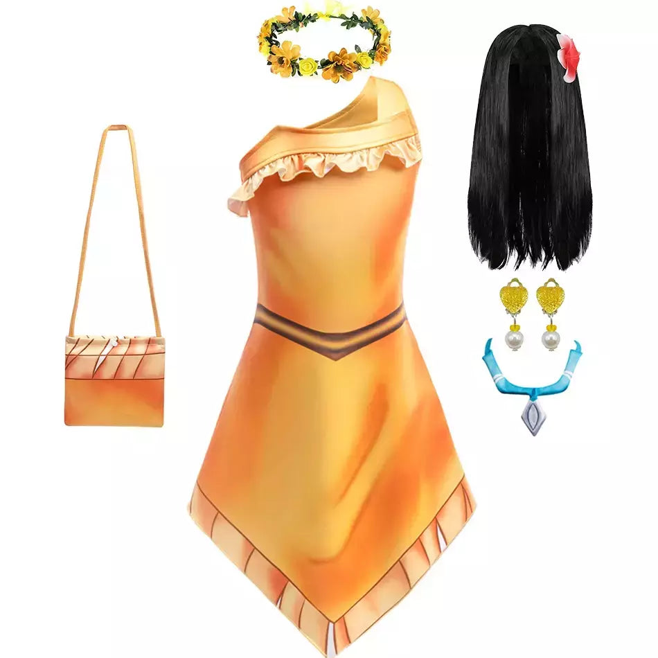 Indiano pocahontas princesa cosplay vestido meninas matoaka festa de halloween disfarce traje crianças dos desenhos animados filme fantasia outfits