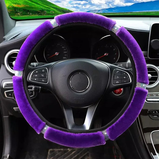 Capa de volante de carro de pelúcia macia strass acessórios interiores de inverno 37-38cm capa de direção estilo de carro para mulher