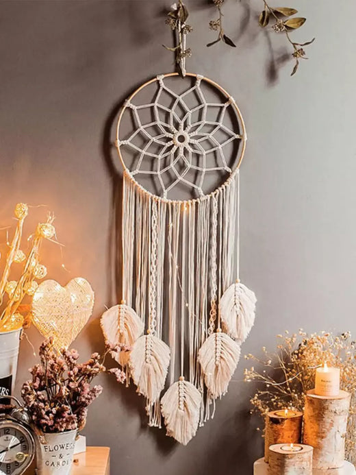 Macrame sonho apanhador boêmio folha parede pendurado decoração nórdica boho artesanal tapeçaria ornamentos para casa sala de estar decoração