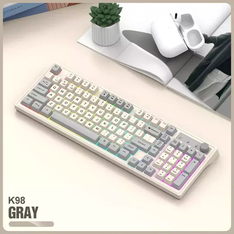 Teclado sem fio multifuncional, Luz do arco-íris, 2.4G, Bluetooth, Conexão de modo duplo, Adequado para computador e laptop, 98 teclas
