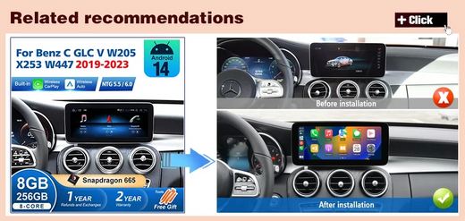 Android 14 sem fio carplay para mercedes benz classe c w205 tela android navegação multimídia automática gps swc dsp 4g wifi