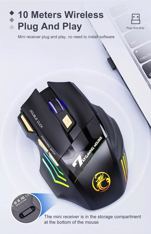 GW 2.4G e Bluetooth Mouse Sem Fio Silencioso Recarregável Luz de Respiração 7 Teclas DPI Sensor Óptico Ajustável Mouse Jogo Escritório