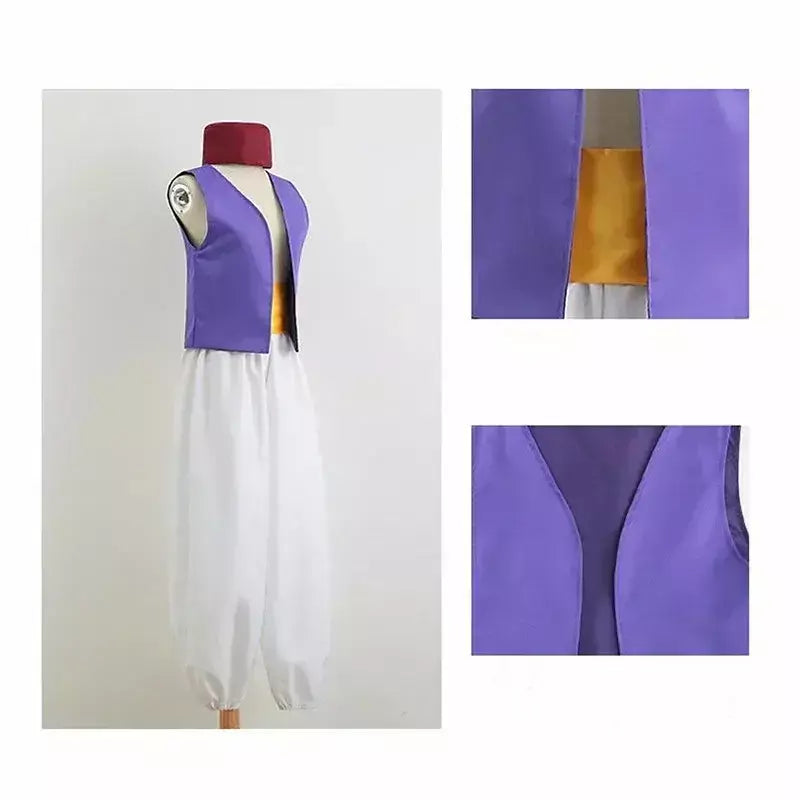 Adulto aladdin príncipe traje nuvens árabes cosplay com cinto e chapéu para festa de halloween desempenho lâmpada de deus vestido de festa