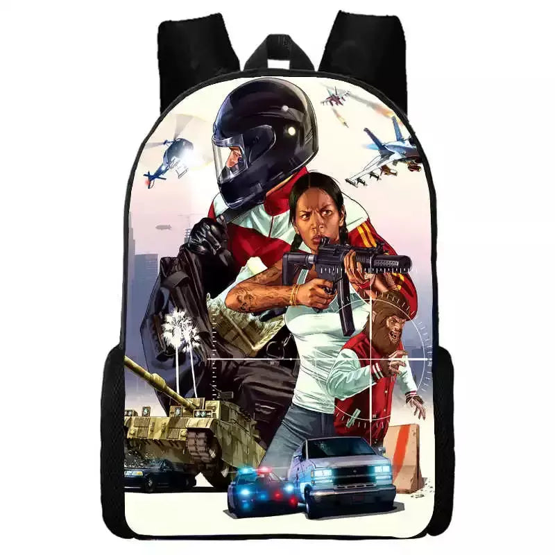 Mochila escolar impermeável para meninos e meninas, mochila para Grand Theft Auto Collage, jogo de aventura, bolsa GTA