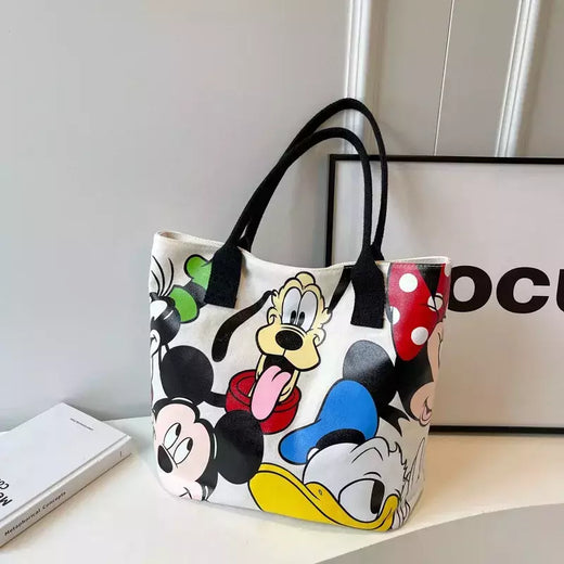 Bolsa de Ombro Disney-Mickey para mulheres, sacola versátil, bolsa de classe estudantil, grande capacidade, casual, desenhos animados, na moda