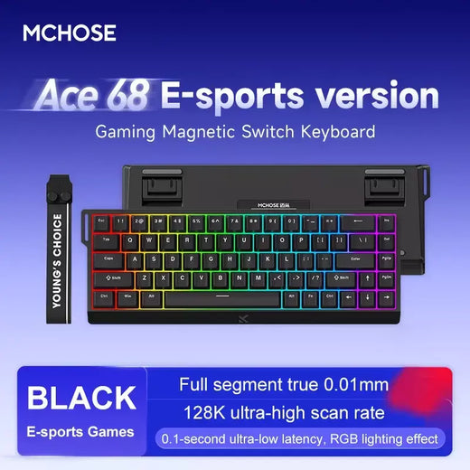 MCHOSE ACE68 ACE60 Pro Teclado magnético com fio mecânico para jogos 0,01 mm RapidTrigg 8000 Hz SOCD/Rs 0,125 ms 128 K Taxa de amostragem