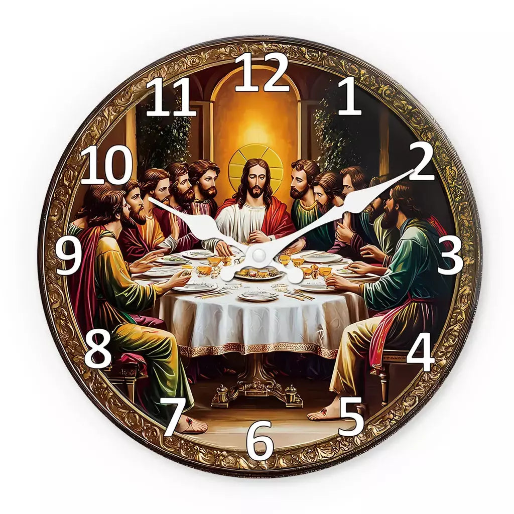 Um retro religioso “o último jantar” relógio de parede de madeira sala de estar quarto cozinha decoração de casa relógio de parede silencioso relógio de quartzo presente de feriado 10 polegadas 12 polegadas 14 polegadas 16 polegadas (sem baterias)