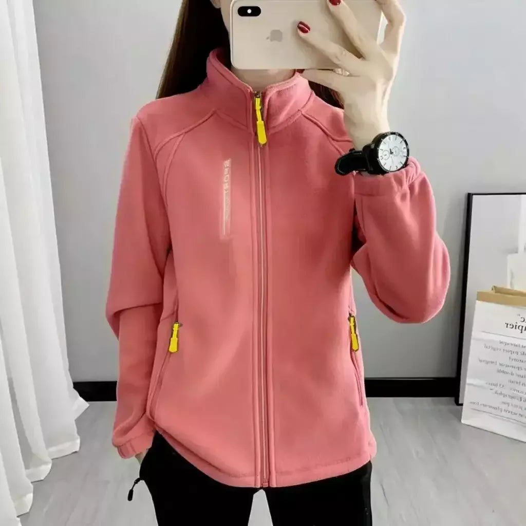 Casacos de lã tamanho grande para mulheres, cardigã quente, roupas esportivas casuais ao ar livre, caminhadas, jogging, ioga, jaquetas femininas, inverno, primavera