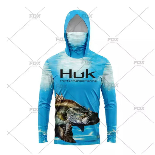 Huk Camisa De Pesca UPF 50 Com Capuz Face Cover Roupas De Pesca Verão Proteção Solar Hoodie Homens Máscara Facial Jersey Camisa De Pesca