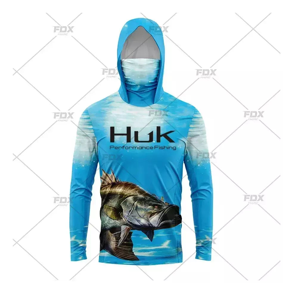 Huk Camisa De Pesca UPF 50 Com Capuz Face Cover Roupas De Pesca Verão Proteção Solar Hoodie Homens Máscara Facial Jersey Camisa De Pesca