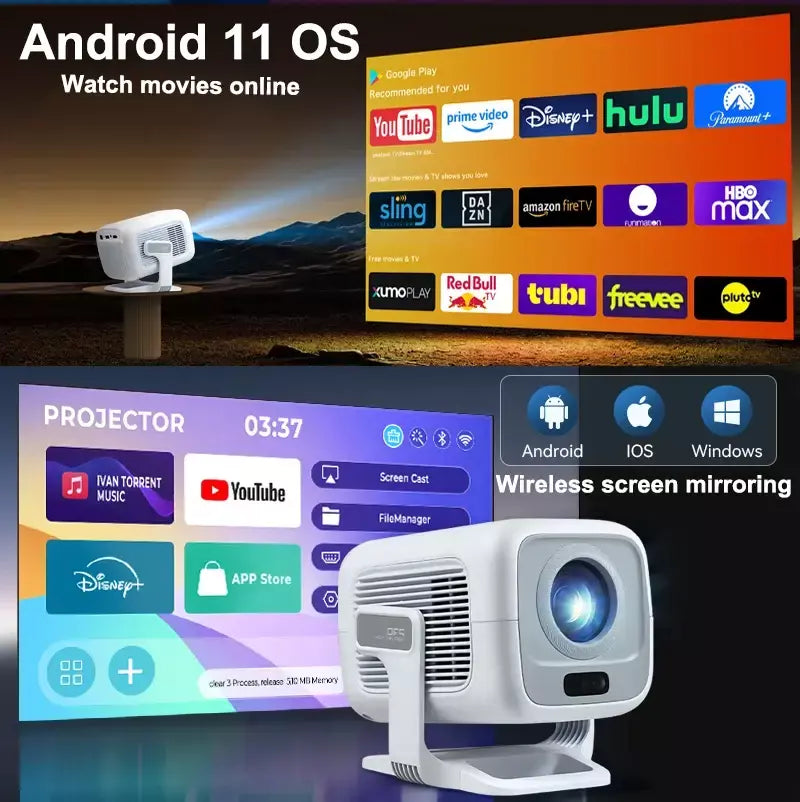 HUAWEISHI 4K Projetor Android Nativo Portátil 1080P Foco Automático 600ANSI Vídeo cinema em casa Projetor led hd externo