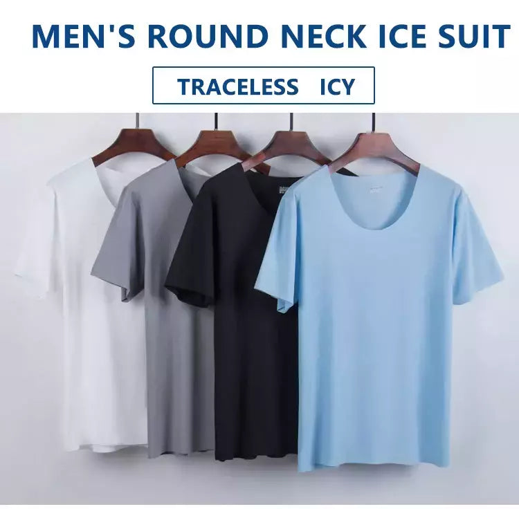 Verão pijamas masculinos terno fino gelo casa roupas traceless manga curta shorts em torno do pescoço casual roupas de verão