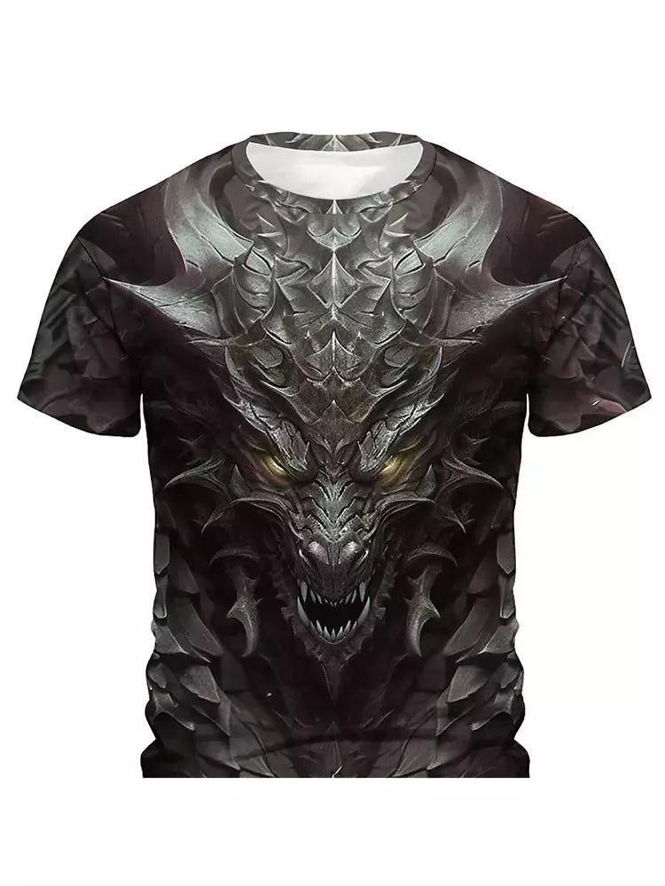 Camiseta de manga curta com estampa Dragão 3D masculina, camiseta casual diária de rua, esportes ao ar livre, moda urbana, verão