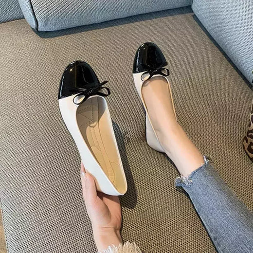 Mocassins slip-on com nó de arco para mulheres, sapatos baixos para senhoras, elegante bailarina para mãe, moda