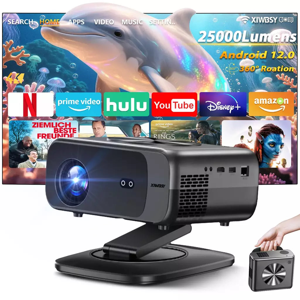 XywBSY 2025 Mini Projetor 4K 25000Lumens Projetor Inteligente Wifi6 BT5.3 Projetor LED 8K Decodificação Projetor Portátil de Cinema em Casa 64G